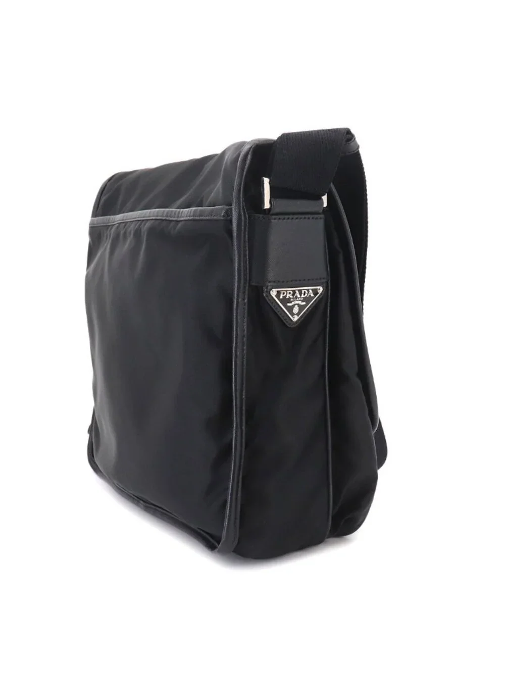 Prada Messenger Shoulder Bag Nylon Saffiano Leather Nero Black